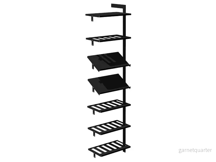 Förlängningsmodul AXIS – 51 × 205 cm, svartlackerat, 7 hyllor (4 vinhyllor, 2 display)