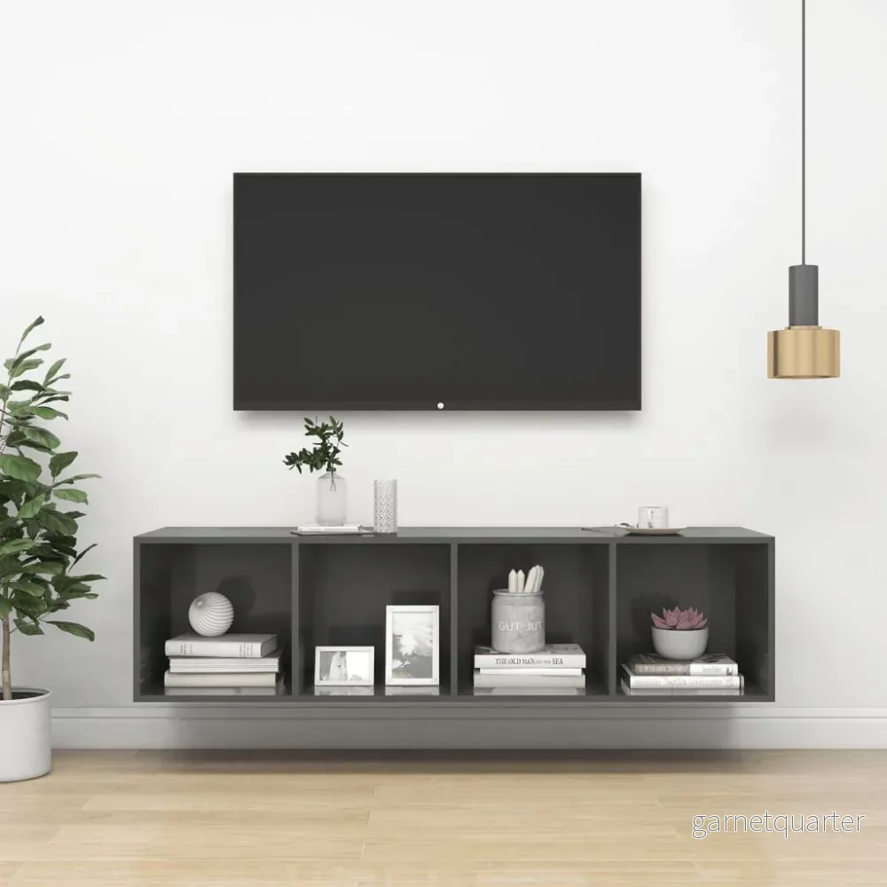NNEVL Väggmonterat TV-skåp 37×37×142,5 cm – Högblank grå NNEVL Väggmonterat TV-skåp 37×37×142,5 cm – Högblank grå