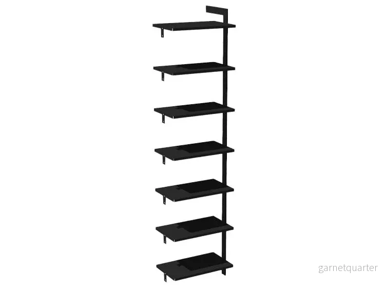 Förlängningsmodul AXIS – 51 × 205 cm, svartlackerat, 7 hyllor