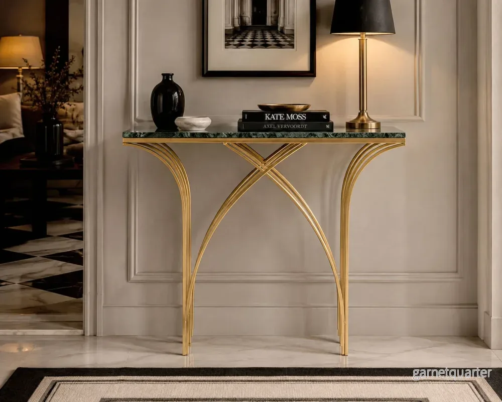Konsolbord i Grön Marmor & Guld – Elegant Design - Bild 2