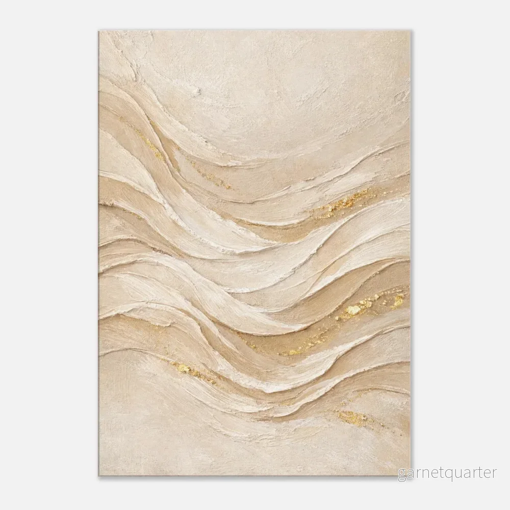 CELISTEA SANDSTORM KOLLEKTION -Beige Abstrakt Canvas Tavla med Guldtextur – Premium Väggkonst - Bild 3