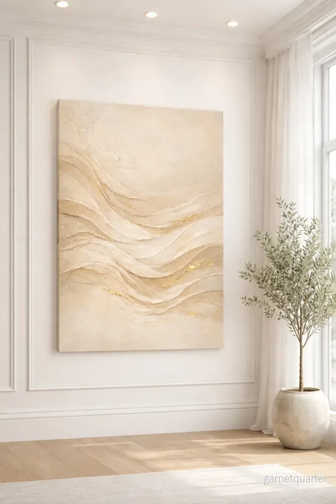 CELISTEA SANDSTORM KOLLEKTION -Beige Abstrakt Canvas Tavla med Guldtextur – Premium Väggkonst - Bild 2