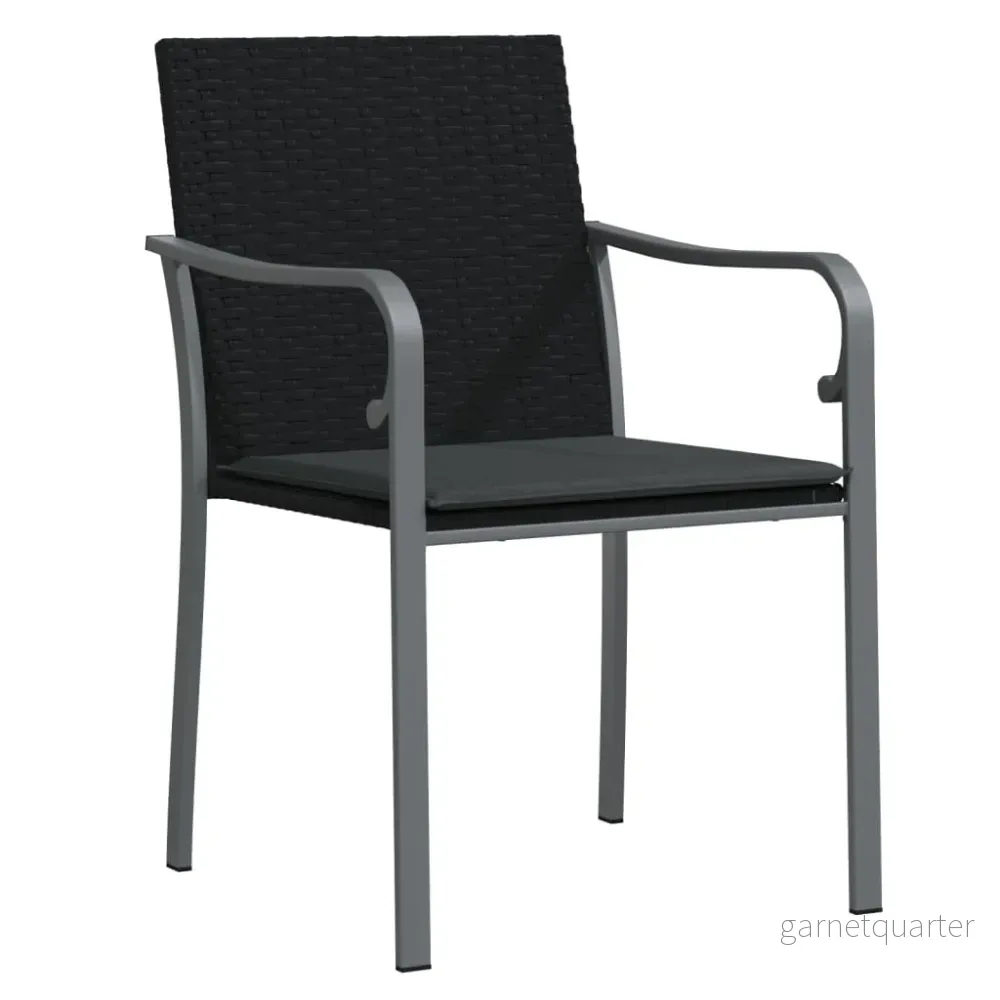 NNEVL Trädgårdsstolar med dynor 2 st – Svart 56x59x84 cm polyrattan - Bild 2