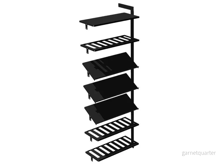 Förlängningsmodul AXIS – 71 × 205 cm, svartlackerat, 7 hyllor (3 vinhyllor, 3 display)