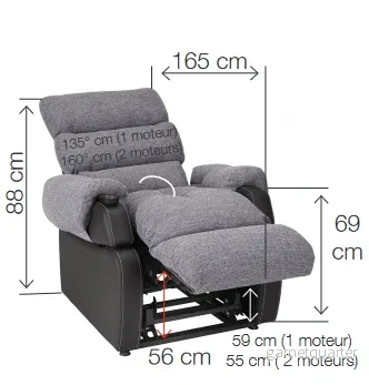 XXL COCOON” vil-/loungefåtölj. 65 cm. Lyft-/sänkfunktion. GRÅ textil/SVART konstläder (PU)