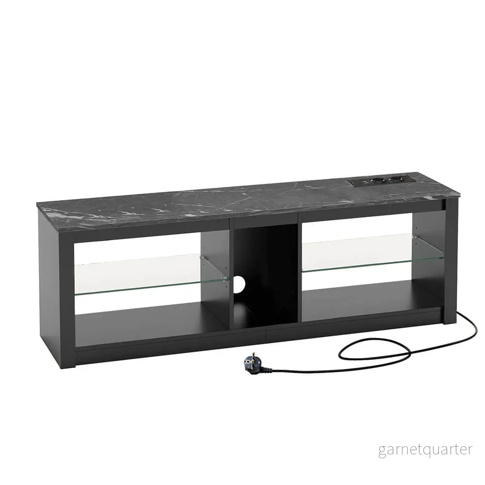 TV-bänk med LED-belysning – Förvaring, inbyggda uttag & USB TV-bänk med LED-belysning – Förvaring, inbyggda uttag & USB