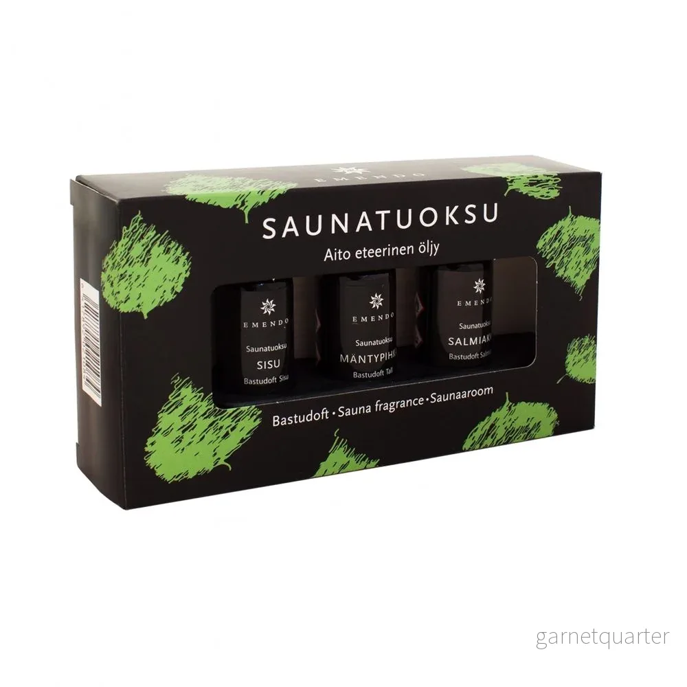 Emendo Bastudoft 3 x 10 ml, Salmiak, Tall & Sisu med Träställning Emendo Bastudoft 3 x 10 ml, Salmiak, Tall & Sisu med Träställning