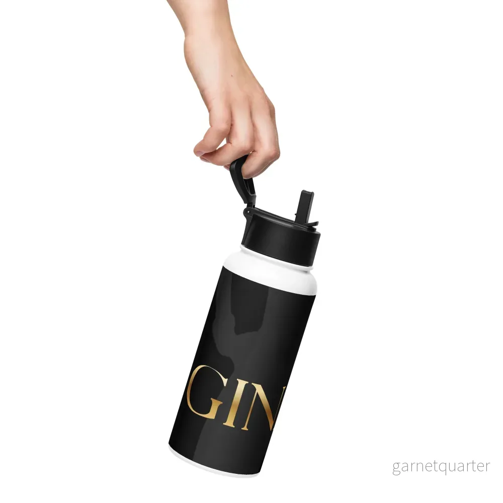 GINAxC - Gold Logo with Silhouette - Stainless steel water bottle with a straw lid - Bild 3