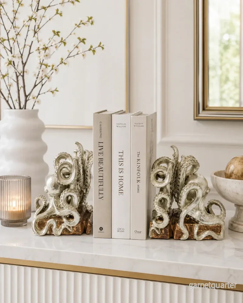 Bläckfisk Bokstöd I Silver – Par I Skulptural Design Bläckfisk Bokstöd I Silver – Par I Skulptural Design
