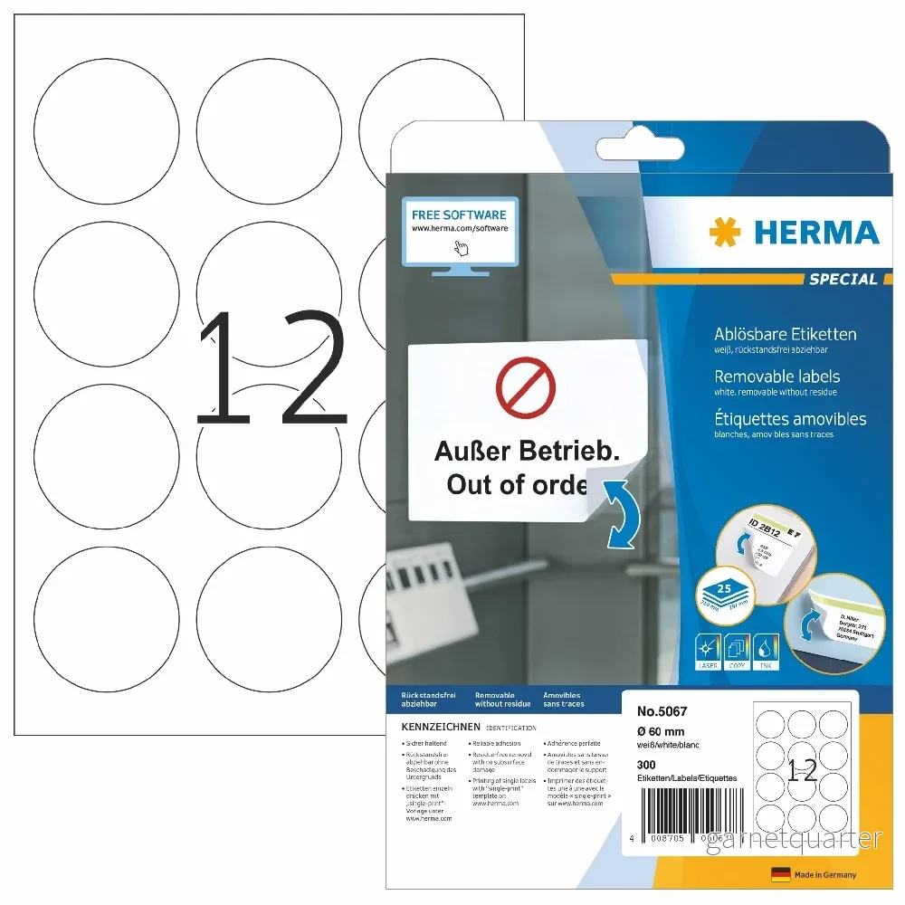 Herma avtagbara runda etiketter 60mm