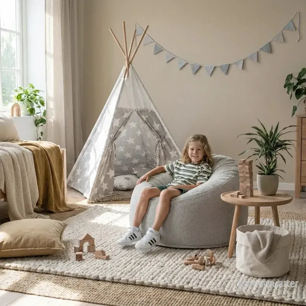 Barnfåtölj Sittsäck Om 85 Teddy White Grey
