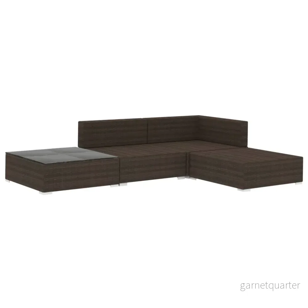 NNEVL 4-delars loungeset för trädgård med dynor – Brun polyrattan - Bild 3