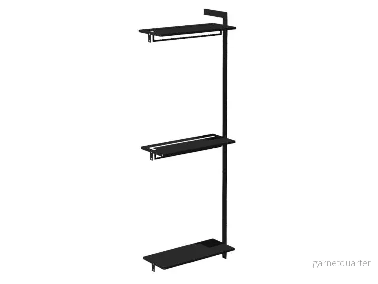 Förlängningsmodul AXIS – 71 × 205 cm, svartlackerat, 2 hyllor med klädstång + 1 hylla