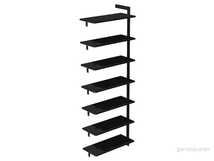 Förlängningsmodul AXIS – 71 × 205 cm, svartlackerat, 7 hyllor