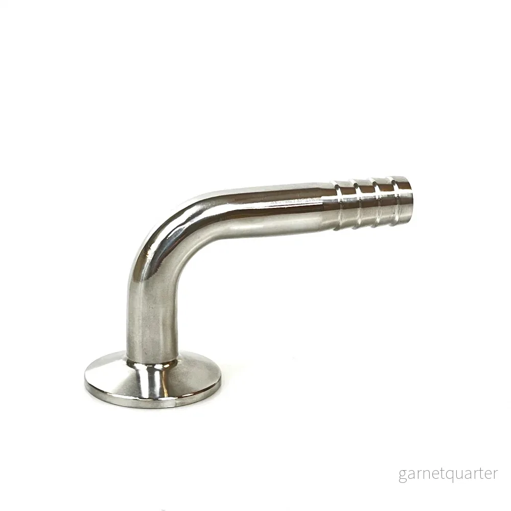 34mm Tri-Clamp till 12mm slangnippel vinkel (90 grader) 34mm Tri-Clamp till 12mm slangnippel vinkel (90 grader)