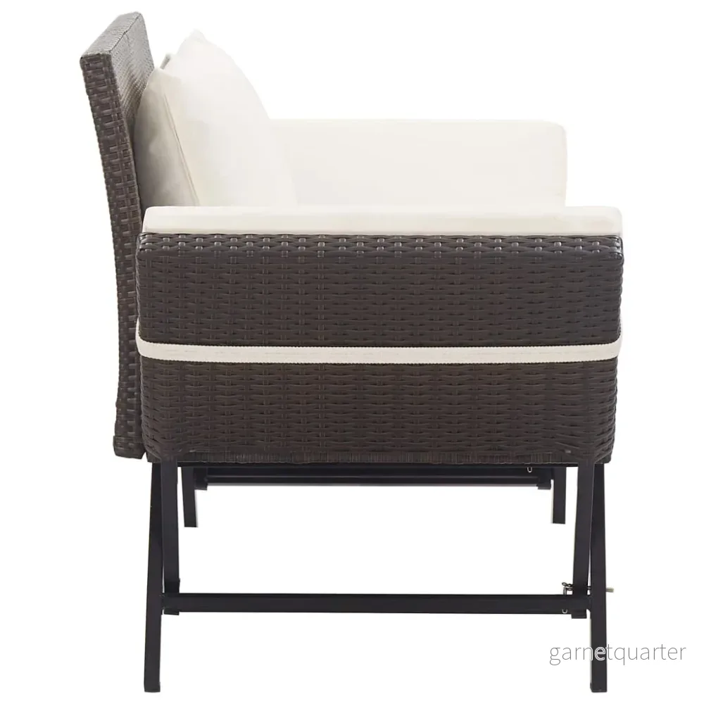 NNEVL Trädgårdsbänk/dagbädd 2-i-1 med dynor 176 cm – Brun polyrattan - Bild 3