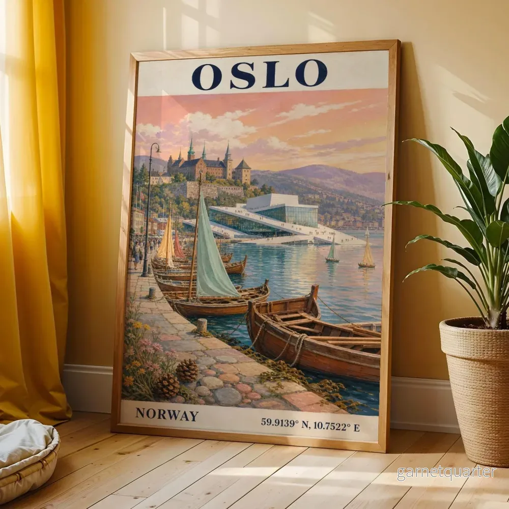 Oslo Hamn Reseaffisch | Vintage Norge Väggkonsttryck - Bild 3