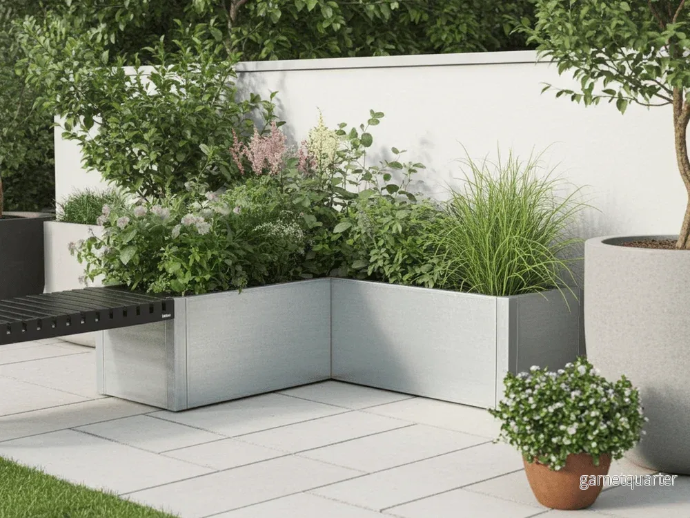 Vinklad blomlåda i galvaniserat stål CUBY – H40 cm, flera längder Vinklad blomlåda i galvaniserat stål CUBY – H40 cm, flera längder