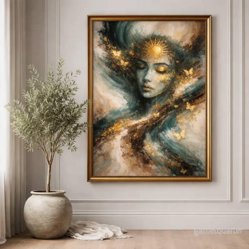 CELISTEA AURA OF GOLD – Abstrakt kvinnoansikte canvas – Premium tavla med gulddetaljer | Celistea Atelier