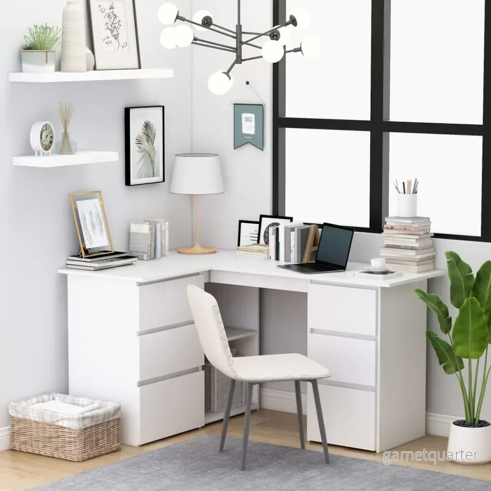 NNEVL Hörnskrivbord 145×100×76 cm – Vitt, med lådor och hyllor NNEVL Hörnskrivbord 145×100×76 cm – Vitt, med lådor och hyllor