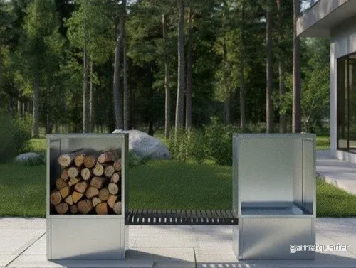 Vedförvaring i galvaniserat stål CUBY – 284,5 × 40 × 120 cm