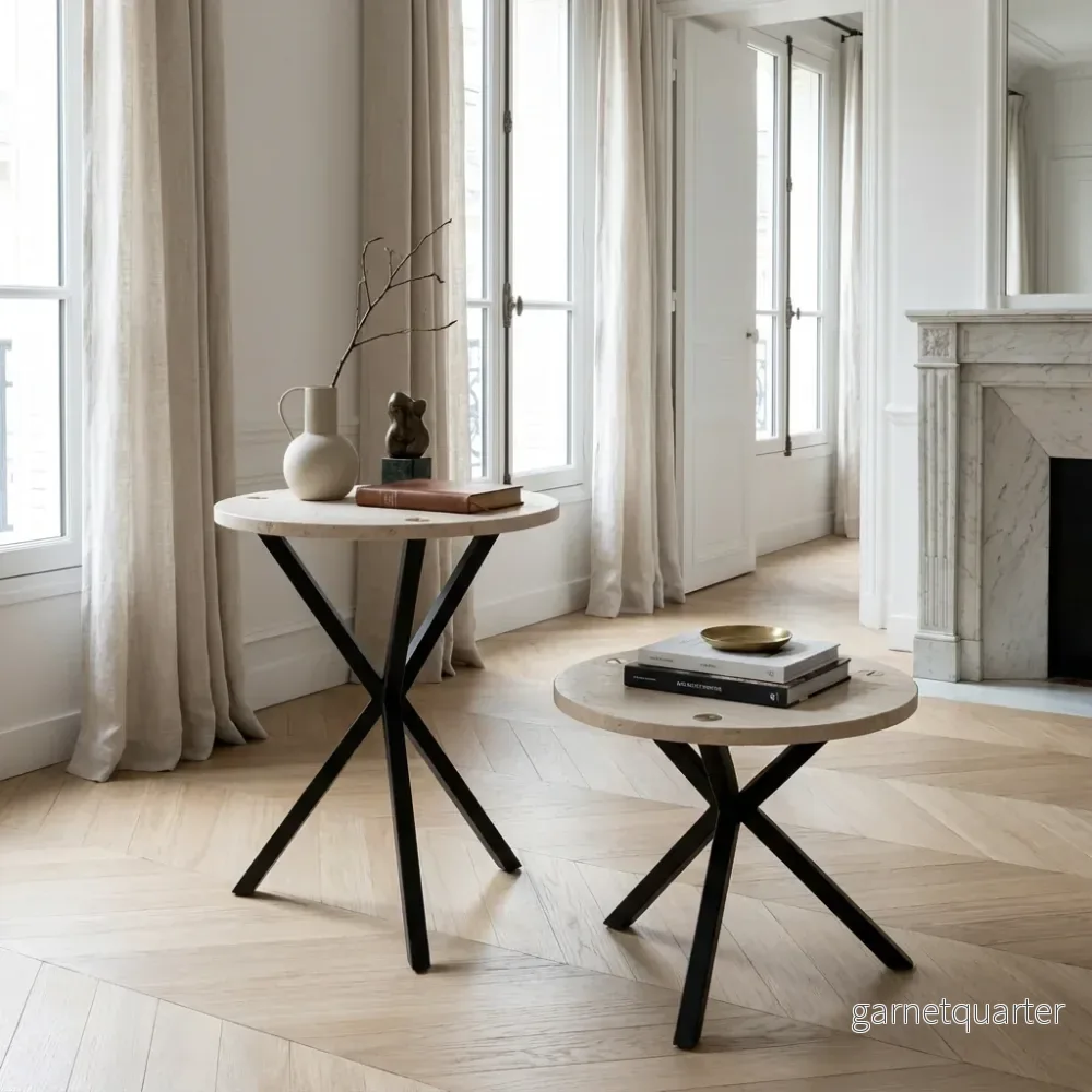 NEB High Round Side Table, Travertine Top - Bild 2