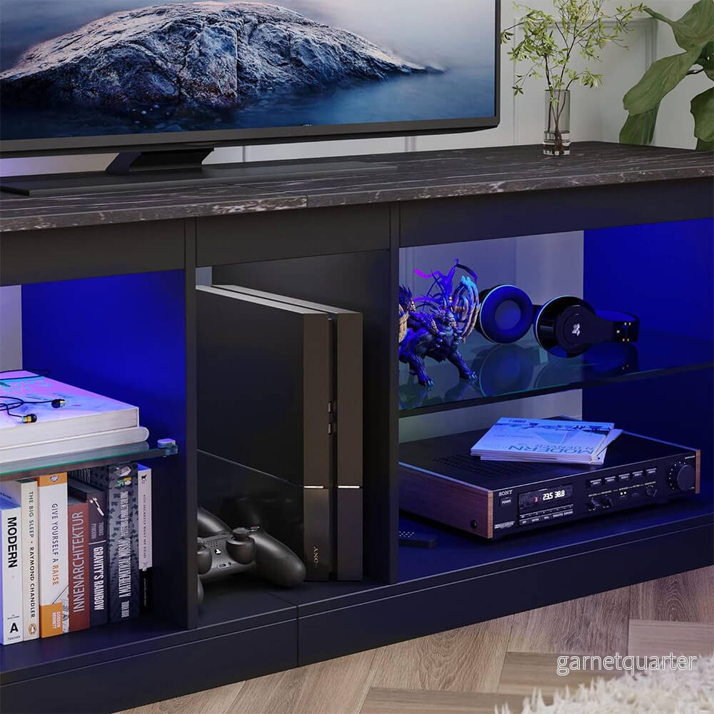 TV-bänk med LED-belysning – Förvaring, inbyggda uttag & USB - Bild 3