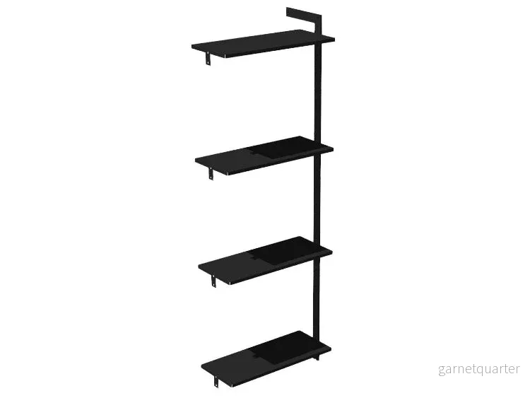 Förlängningsmodul AXIS – 71 × 205 cm, svartlackerat, 4 hyllor