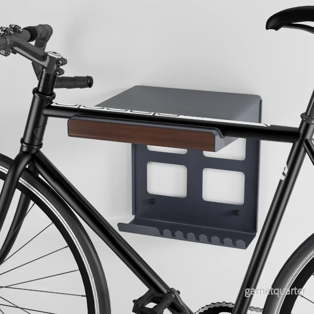 Wolff Mount metallisk väggfäste för racercykel med förvaringshylla, färg svart