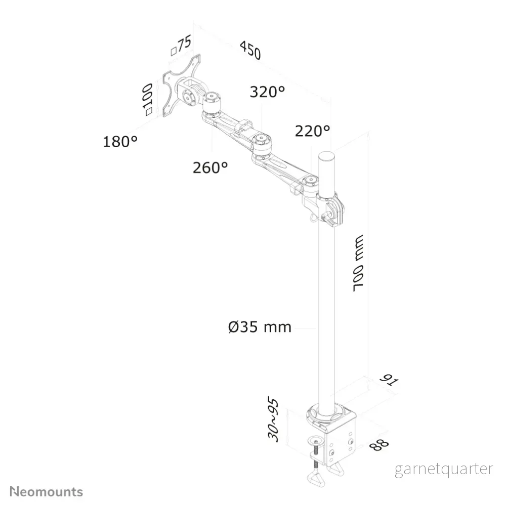 Neomounts FPMA-D935POLE70 är ett skrivbordsfäste med 3 vridpunkter för platta skärmar upp till 30 tum (76 cm). - Bild 3
