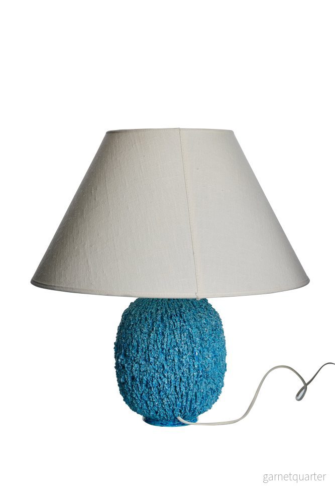 Stor "Chamotte" bordslampa i blått av Gunnar Nylund för Rörstrand, 50-tal - Bild 3