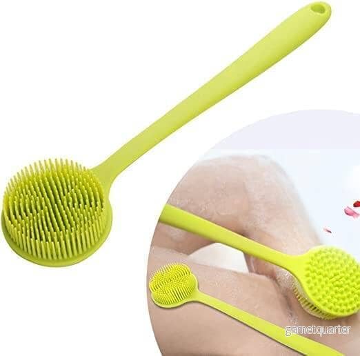 Dubbelfunktionell badborste – mjuk/fast silikon. Extra längd. 2 färger Neon grön