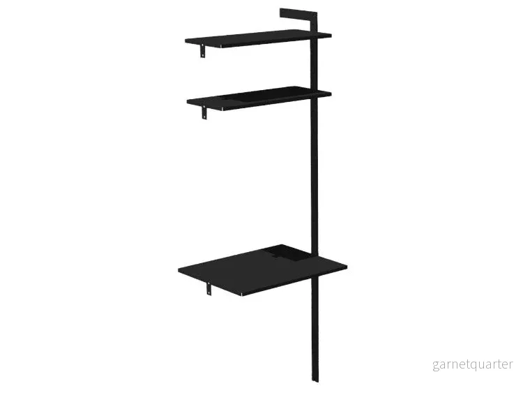 Förlängningsmodul AXIS – 71 × 205 cm, svartlackerat, bordsskiva + 2 hyllor