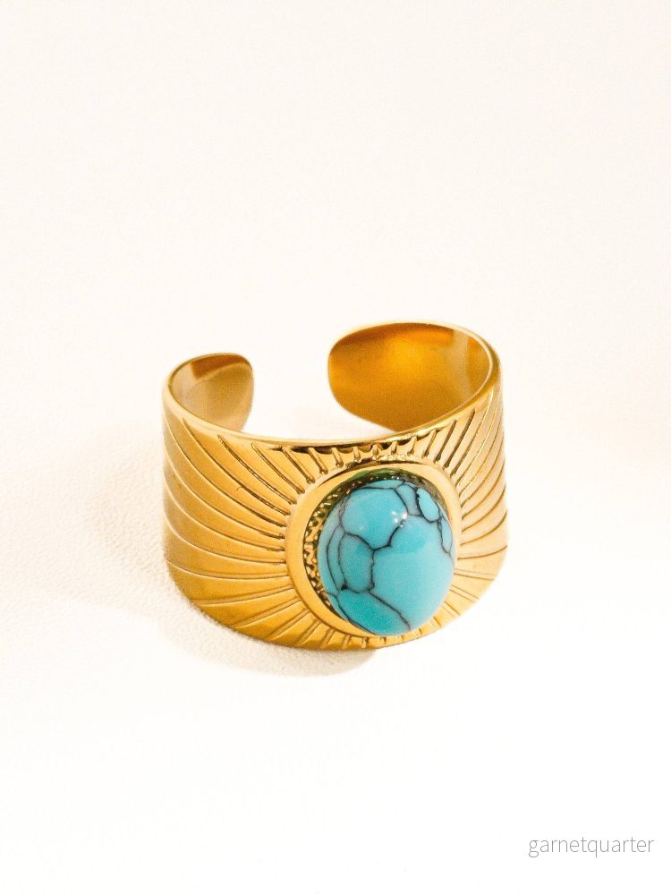 Renee - 18K Guld Justerbar Ring Med Turkos Sten - Bild 3
