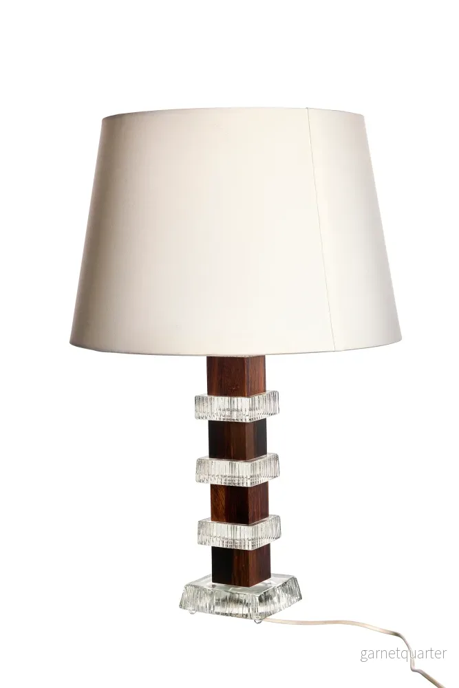 Bordslampa i glas & trä av Orrefors, 60-tal - Bild 3