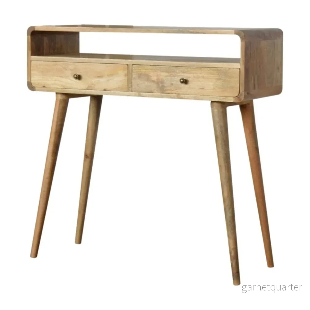 Rundat Konsolbord | 2 lådor, massivt mangoträ, ekfinish - Bild 3