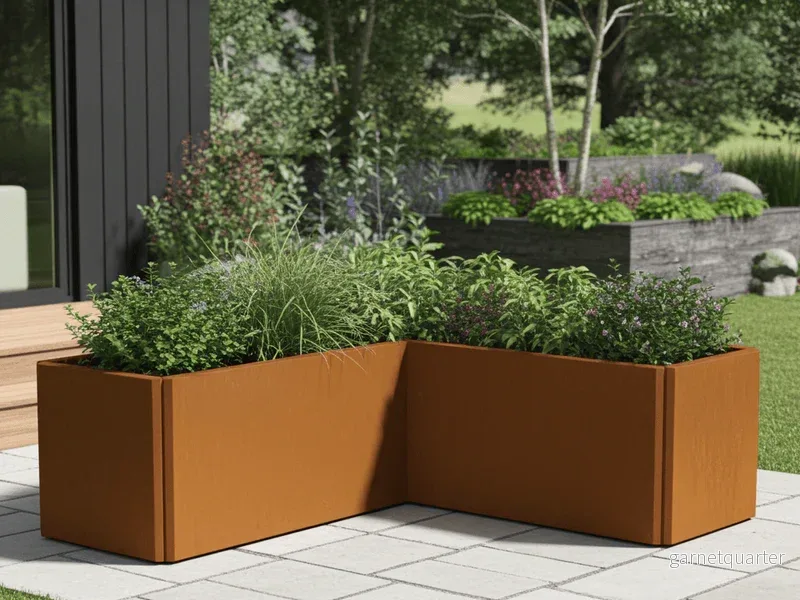 Vinklad blomlåda i cortenstål EDGY 117 x 117 x 40 x H40 cm Vinklad blomlåda i cortenstål EDGY 117 x 117 x 40 x H40 cm