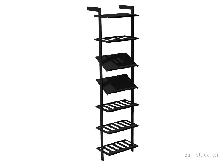 Vinställ AXIS – 52 × 205 cm, svartlackerat, 7 hyllor (1 plan, 4 vinhyllor, 2 display)