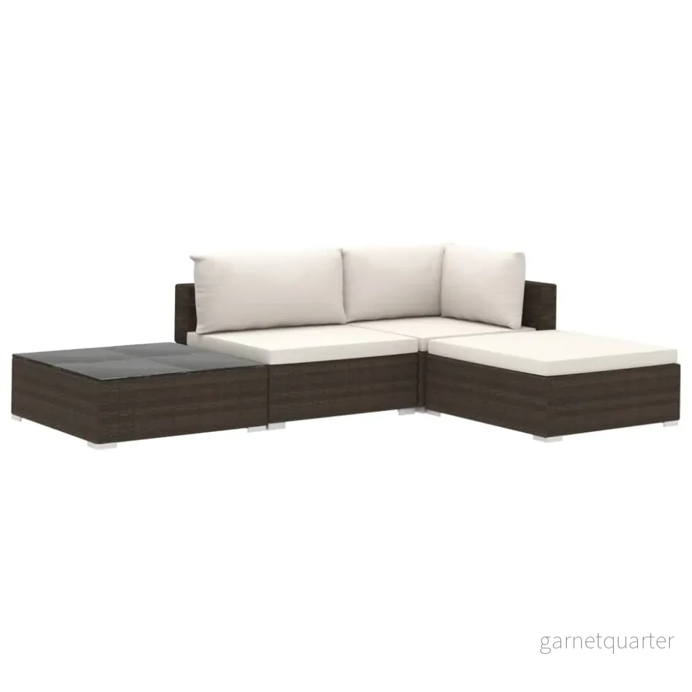 NNEVL 4-delars loungeset för trädgård med dynor – Brun polyrattan - Bild 2