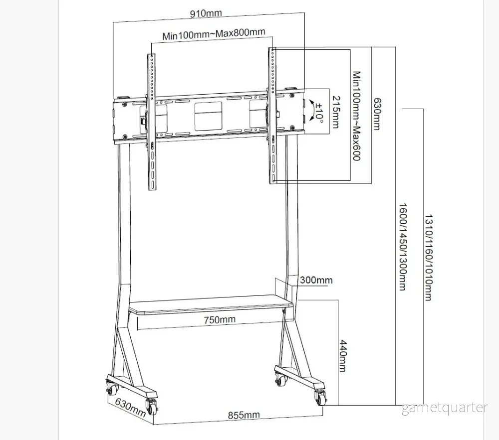 Wolff Mount Flyttbar TV-stativ för mässa eller mötesrum |Elegant modell |VESA 800x400 |upp till 75 tum - Bild 3