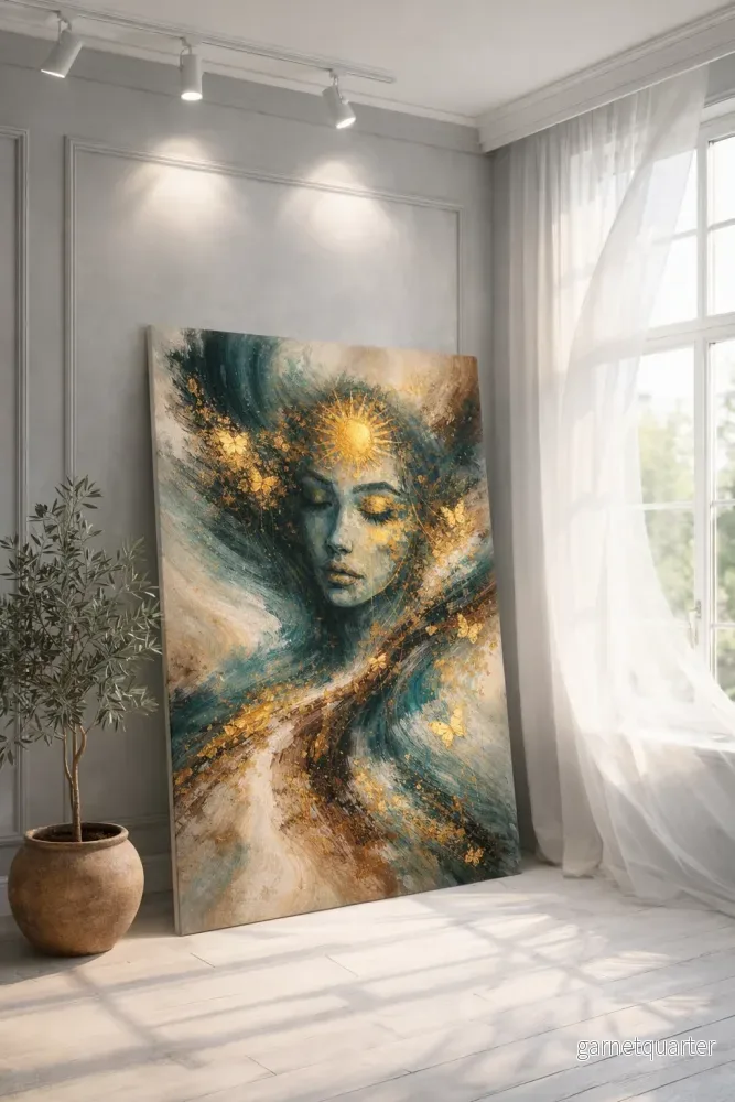 CELISTEA AURA OF GOLD - Abstrakt kvinnoansikte canvas – Premium tavla med gulddetaljer | Celistea Atelier - Bild 2