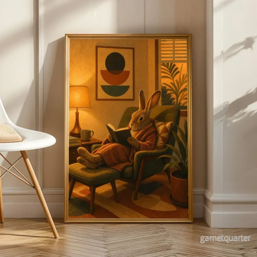 Havana Kanin Läser i Fåtölj Poster | Retro Modern Kaninväggkonst Havana Kanin Läser i Fåtölj Poster | Retro Modern Kaninväggkonst