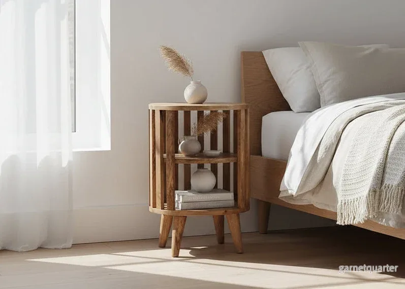 Ariella Double Shelf sängbord | Massivt mangoträ, varm ekfinish