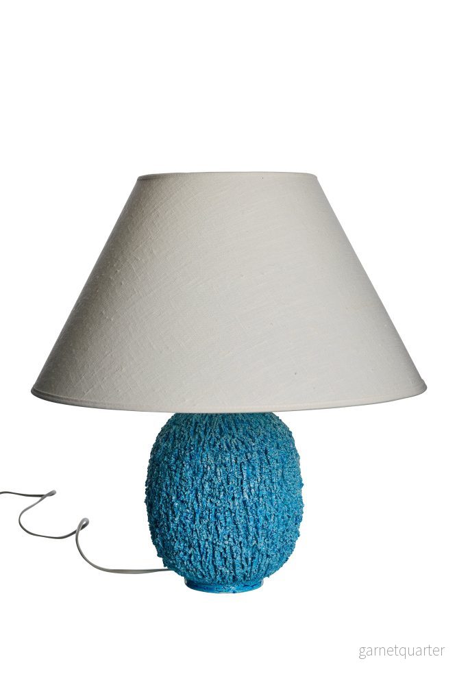 Stor "Chamotte" bordslampa i blått av Gunnar Nylund för Rörstrand, 50-tal - Bild 2