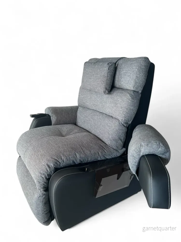 XXL COCOON” vil-/loungefåtölj. 65 cm. Lyft-/sänkfunktion. GRÅ textil/SVART konstläder (PU) - Bild 3