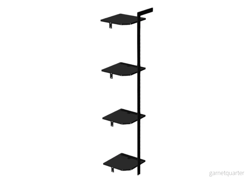 Hörnmodul AXIS – 50 × 51 cm, svartlackerat, 4 hyllor