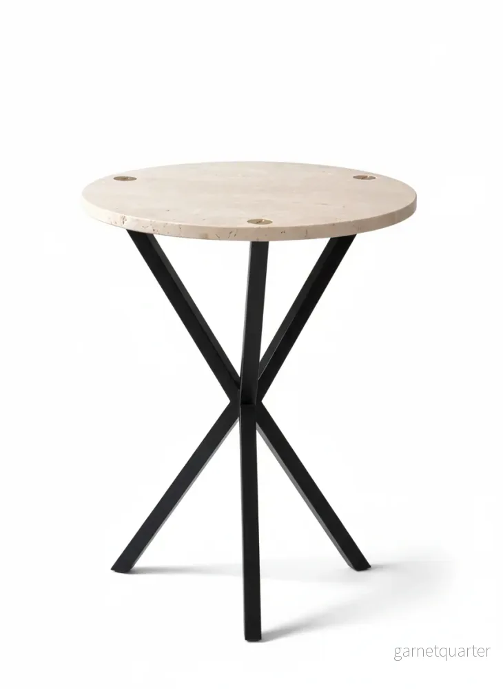 NEB High Round Side Table, Travertine Top - Bild 3