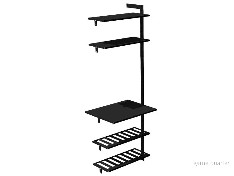Förlängningsmodul AXIS – 71 × 205 cm, svartlackerat, bordsskiva + 4 hyllor (2 vinhyllor)