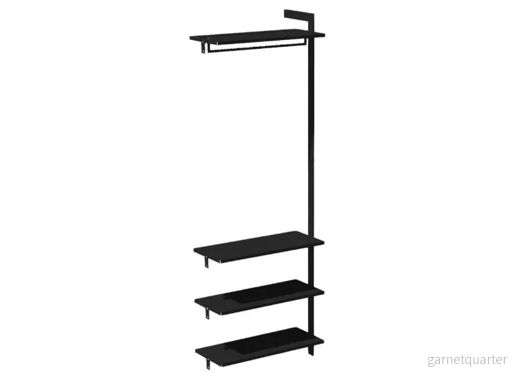 Förlängningsmodul AXIS – 71 × 205 cm, svartlackerat, hylla med klädstång + 3 hyllor