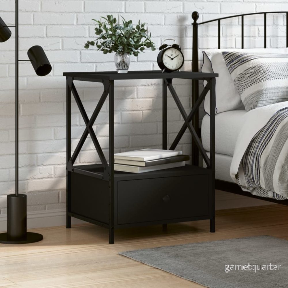 NNEVL Sängbord i industristil 50×41×65 cm – Svart NNEVL Sängbord i industristil 50×41×65 cm – Svart